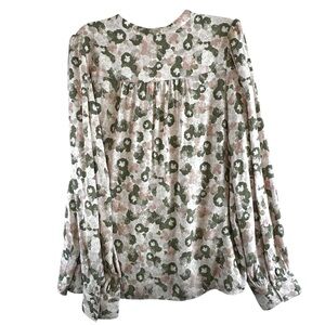 Wilfred Aritzia Pale Pink Green White Floral Blouse Size Medium EUC